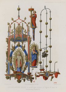 Vergoldeter und bemalter Kupferleuchter und Kerzenhalter von French School