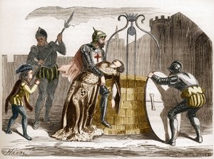 Gilles de Rais (Retz oder Rays) (1404-1440), Marschall von Frankreich, lässt seine Frau sterben. Gravur in „Die Geschichte der Prostitution und Ausschweifung bei allen Völkern der Welt von der Antike bis zur Gegenwart“ von Dr. Th. -F. Debray, 1879. von French School