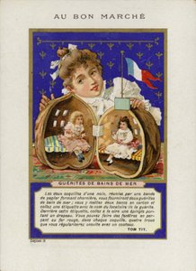 Mädchen spielt mit Puppen in Walnussschale, Guerites de bains de mer von French School