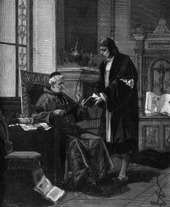 Girolamo Fracastoro bekannt als Fracastor (1478-1553). Italienischer Humanist und Arzt, der sein Gedicht Kardinal Bembo präsentiert.