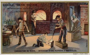 Glasherstellung. Innenansicht einer Flaschenfabrik von French School