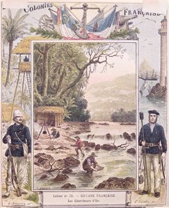 Goldgräber in Französisch-Guayana, Umschlag eines Schulheftes, ca. 1880