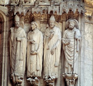 Gotische Kunst: Darstellung von St. Martin, St. Hieronymus, St. Gregor I. und St. Avitus von Vienne, Mittelbucht des Südportals der Basilika Notre Dame de Chartres von French School