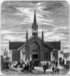 Gotische Architektur: Ansicht der Fassade der Kirche Sainte Marie des Champs, Paris von French School