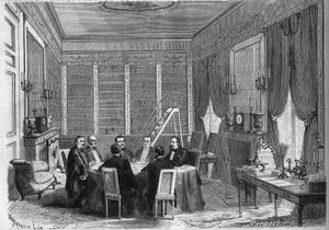 Regierung des Zweiten Kaiserreichs: Ministerrat unter Vorsitz von Kaiser Napoleon III. (1808-1873) in der Bibliothek des Palastes von Compiègne