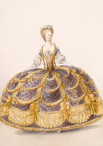 Kleid geeignet für eine Vorstellung am Hof, Platte aus Galeries des Modes et Costumes Francais, ca. 1778-87
