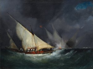 Griechische Piraten greifen ein türkisches Schiff an, undatiert von French School