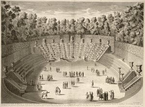 Hain des Salle du Bal, Versailles, aus Les Plans, Profils et Elevations des Ville et Chateau de Versailles, graviert von Lucas, veröffentlicht ca. 1715 von French School