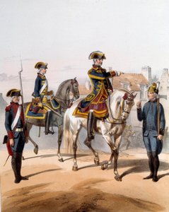Wachen der Stadt Paris (Gehwache, Pferdewache, Wächter, Pumpenwache). Gravur aus dem 19. Jahrhundert. von French School