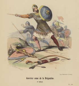 Krieger mit Brigantine, 10. Jahrhundert (farbiger Stich) von French School