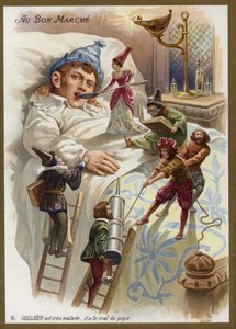 Gulliver ist sehr krank. Er leidet an Heimweh (Chromolithografie) von French School