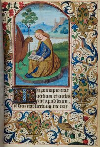 H/L-3-3 fol. 14r St. Johannes der Evangelist, aus dem Stundenbuch, Gebrauch von Paris, Mitte des 15. Jahrhunderts von French School