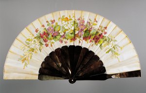 Handfächer mit Blumenmotiven, bemalte Seide und Perlmutt, geschaffen von Felix Alexandre, Paris