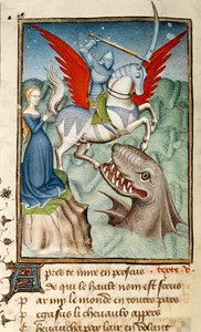 Andromeda wird von dem Monster durch Perseus auf Pegasus gerettet, Pariser Kopie, ca. 1410-11 von French School
