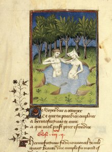 Miniatur von Hermaphroditus und der Nymphe Salmacis, die in einem See baden, aus 