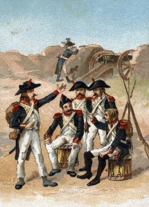 Er wird uns bis zu unseren Stiefeln aufessen lassen, sagte der Soldat von Massena während der Belagerung von Genua im Juni 1800. Chromolithographie. von French School