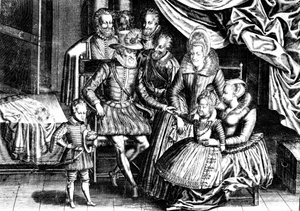 Heinrich IV (1553-1610) König von Frankreich mit seiner Familie und seinen Ratgebern