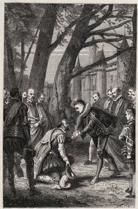 Heinrich III. und Heinrich von Navarra, der zukünftige Heinrich IV., treffen sich am 30. April in Plessis-les-Tours