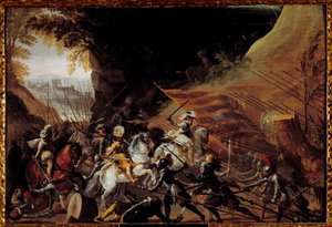 Heinrich IV. (1589-1610) führt seine Kavallerie an. Anonymes französisches Gemälde des 17. Jahrhunderts. Öl auf Holz. Dim: 0,35 x 0,52m. Pau, Musee Du Chateau von French School