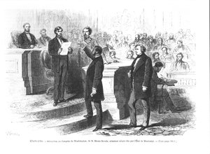 Hiram Revels, der erste schwarze Senator des Staates Mississippi, wird in den Washingtoner Kongress eingeschworen