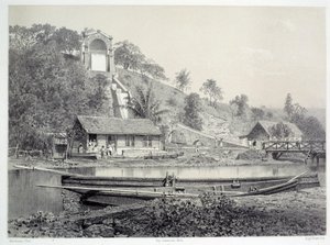 Geschichte der französischen Kolonien: Ansicht des Wasserturms oder Gueydon-Kanals in Fort-de-France auf Martinique (Antillen), späte 19. Jahrhundert von French School