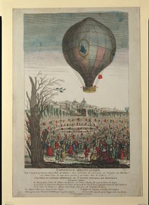 Heißluftballon-Experiment der Gebrüder Montgolfier und François Pilâtre de Rozier (1754-85) in Lyon, 19. Januar 1784