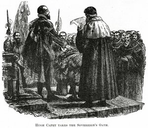 Hugh Capet leistet den Eid, ca. 1882 (Holzstich) von French School