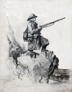 Jäger mit seinem Hund (Zeichnung) von French School