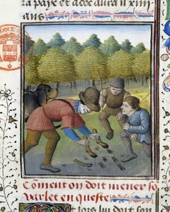 Jäger und Jagdhund - aus „Hunting Book of Gaston Phoebus, Count of Foix, Lord of Béarn“
