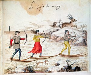 Hirsche jagen auf Skiern