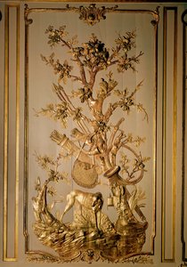 Jagdszene, Holzvertäfelung ursprünglich aus dem Speisesaal des Hotel des Etats du Languedoc von French School