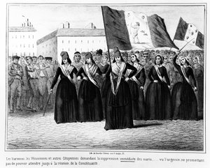 Ikarier und Vesuvier fordern die sofortige Abschaffung der Ehemänner, aus einer Serie von Karikaturen zu den Ereignissen während der Französischen Revolution von 1848, veröffentlicht in Paris von Gosselin, 1848