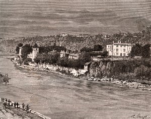 Ile Barbe in der Mitte der Saone, im 9. Arrondissement von Lyon - Gravur in „La France illustree: Geographie, Geschichte, statistische Verwaltung“ von V.-A. Malt-Brown. 1884 von French School