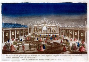 Beleuchtung zur Feier der Hochzeit von Louis Auguste, Dauphin von Frankreich (Louis XVI), mit Erzherzogin Marie Antoinette, Schwester des Kaisers - Gravur von French School