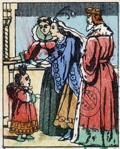 Illustration für „Riquet mit der Locke“, Märchen von Charles Perrault (1628-1703), französischer Schriftsteller. Holzstich von Imaging Pellerin - Epinal, sp. Ende des 19. Jahrhunderts.
