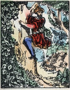 Illustration für die Märchen aus Tausendundeiner Nacht. Ali-Baba. Holzstich von Imaging Pellerin - Epinal, Ende des 19. Jahrhunderts