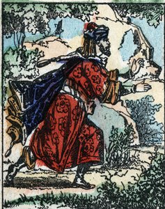 Illustration für die Geschichten aus Tausendundeiner Nacht. Ali Baba. Holzschnitt von Imaging Pellerin - Epinal, sp. Ende des 19. Jahrhunderts.