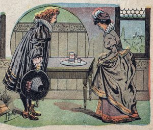 Illustration zum Märchen „Die Schöne und das Biest“: Das Biest wurde ein schönerer Prinz. Gravur von Quinn, um 1890. von French School