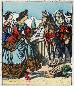 Illustration des Märchens „Aschenputtel oder Der kleine Glasschuh“ von Charles Perrault. Holzschnitt von Imaging Pellerin - Epinal, sp. Ende des 19. Jahrhunderts. von French School