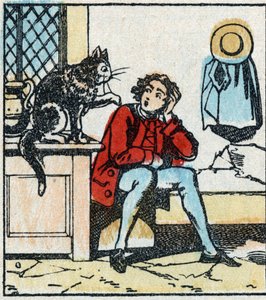 Illustration des Märchens „Der gestiefelte Kater“ von Charles Perrault. Holzstich von Imaging Pellerin - Epinal, späte 19. Jahrhundert.