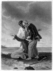 Illustration von „Paul und Virginie“: Paul vor dem Meer. Roman von Henri Bernardin de Saint Pierre, französischer Schriftsteller (1737-1814)