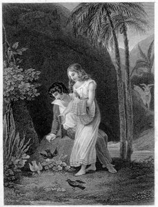 Illustration von „Paul und Virginia“. Roman von Henri Bernardin de Saint Pierre (Saint-Pierre oder St-Pierre), französischer Schriftsteller (1737-1814).