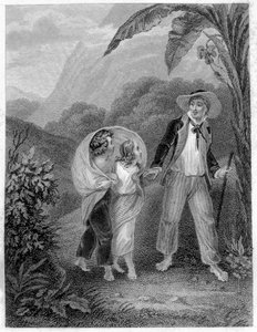 Illustration von „Paul und Virginia“. Roman von Henri Bernardin de Saint Pierre, französischer Schriftsteller (1737-1814)