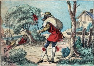 Illustration der Fabel von Jean de la Fontaine (1621-1695): der Wolf wurde ein Schäfer. Epinal Imaging aus dem späten 19. Jahrhundert. von French School