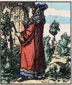 Illustration des Märchens „Raminagrobis und die Mäuse“ Holzgravur von Imaging Pellerin - Epinal, sp. 19. Jahrhundert. von French School