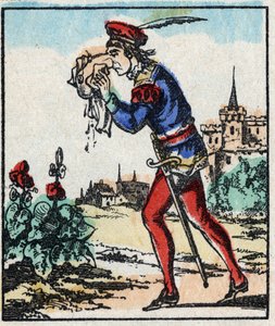 Illustration der Geschichte „Die Abenteuer von Grand Flandrin“. Holzstich aus Imaging Pellerin - Epinal, sp. 19. Jahrhundert.
