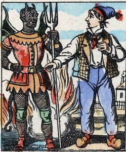 Illustration des Märchens „Die Gabel des Teufels“. Holzschnitt von Imaging Pellerin - Epinal, sp. Ende des 19. Jahrhunderts