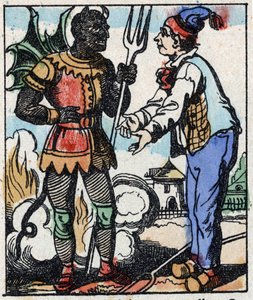 Illustration des Märchens „Die Gabel des Teufels“. Holzschnitt von Imaging Pellerin - Epinal, sp. Ende des 19. Jahrhunderts
