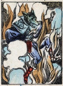 Illustration zu dem Märchen „Der Wolf, die Ziege und die sieben Geißlein“. Holzstich von Imaging Pellerin - Epinal, sd. Ende des 19. Jahrhunderts.