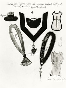 Illustrationen von freimaurerischen Insignien und Kleidern des Ritters Kadosh, 30. Grad, im Schottischen Ritus der Freimaurerei, 1813 von French School